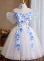 Blue Off-the-Shoulder Applique Formal Dress Girls Prom Homecoming Dress