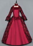 Wine Red Floral Brocade Victorian Vampire Dress Masquerade Ball Themed Christmas/Halloween Party Halloween Costume