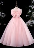 Pink Girls Princess Spaghetti Straps Big Bow Party Dress