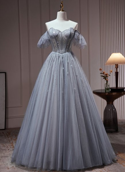 Off-The-Shoulder Sequin Long Evening Dress