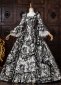 18th Century Black Floral Jacquard Brocade Victorian Rococo Dress with Hat 3