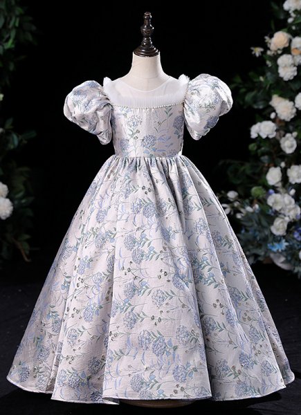 Vintage Jacquard Children Lantern Sleeve Masquerades Victorian Party Dress