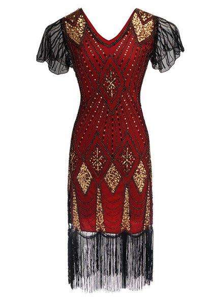 1920s Gatsby - Roaring 20s Sequin Beaded Dress Fringe Evening Gown