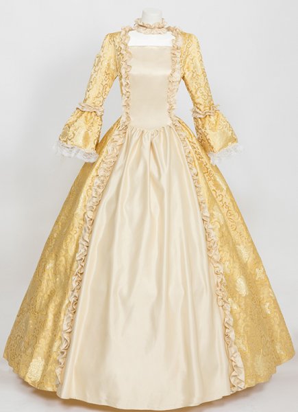 18th Century Women Rococo Ball Gown Renaissance Gold Floral Brocade Long Gothic Victorian Dress Masquerade Party Costumes
