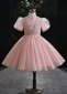 Girls Mock Neck Pearl Tulle Champagne Short Dresses Pink