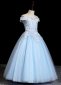 Blue Off Shoulder Applique Dress Banquet Wedding Flower Girl Dresses