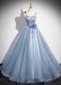 Blue Spaghetti Strap Corset Prom Homecoming Dress