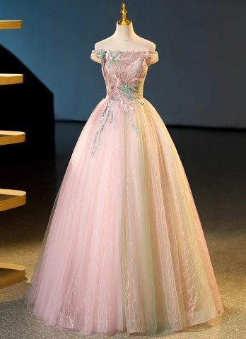 Off the Shoulder Pink Formal Evening Dresses With Beading Sequins