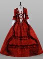 Wine Red Jacquard Floral Renaissance Fair Marie Antoinette Lady Colonial Princess Floral Ball Gown Dress Theater Clothing