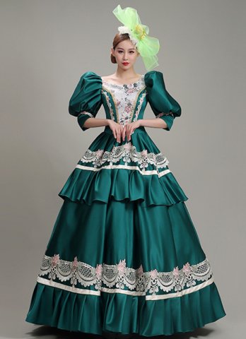 Vintage Green Victorian Party Gown Dress Theatre Stage Dress
