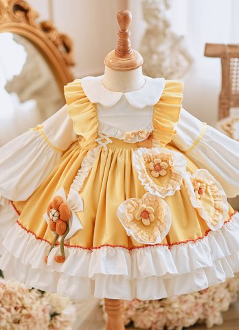 Girls Yellow Lolita Dress Anime Cartoon Princess Outfits Sweet Party Birthday Costume