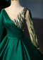Green Red Satin Long Sleeve Stage Formal Dress 2