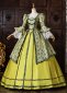Yellow Green Floral Brocade Victorian Rococo Ball Gown Formal Party Dress 2