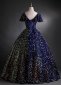 Deep V neck Blue Sequin Velvet Evening Dress 2