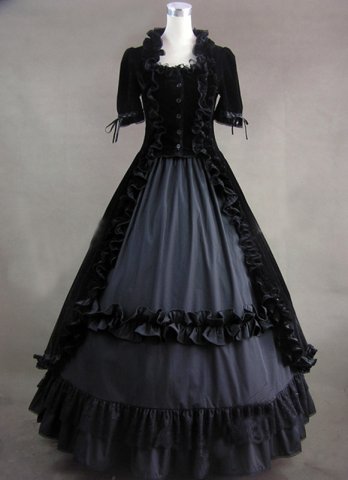 빈티지 블랙 반팔 고딕 빅토리아 드레스 할로윈 댄스 파티 드레스/파티 가운 여성용