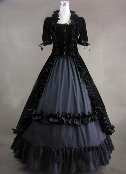 빈티지 블랙 반팔 고딕 빅토리아 드레스 할로윈 댄스 파티 드레스/파티 가운 여성용