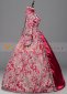Wine Red Floral Long Sleeve Square Collar Renaissance Gothic Victorian Dress 2