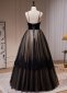 Simple Black Spaghetti Straps Lace A Line Tulle Long Prom Dresses 1
