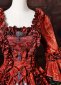Red Floral Brocade Long Sleeves Tiered Ruffles Floor Length Masquerade Party Dress 6