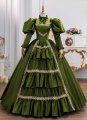 Elegant Green Victorian Style Ball Gown Puff Sleeve Lace Floor Length Masquerade Holiday Dress