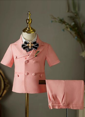 Boys Pink Suits 4 Piece Slim Fit Suit for Kids Formal Ring Bearer Suits