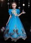 Girls Blue Tulle Evening Ball Gown Party Dress