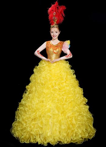 Yellow Flower Bud Shape Tulle Dresses Carnival Dance Fancy Dress