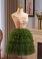 Green Off Shoulder Sequin Tulle Cake Short Club Dress