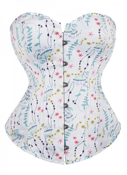 White Floral Printed Cotton Bustier Corset