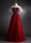 Burgundy Sequin Tulle Long Prom Dress