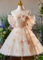 Girls Pink Off-the-Shoulder Applique Graduation Dress