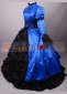 Blue And Black Long Sleeves Bow Renaissance Ball Gown Victorian Dress