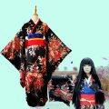 Newest Anime Jigoku Shoujo Mioyosuka Cosplay Kimono Black Floral Japanese Kimono Lolita Dress For Women