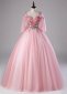 Princess Pink Spaghetti Straps Embroidery Tulle Party Dress