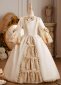 Champagne Girls Kids Satin Flower Formal Party Ball Gown Dress for Children