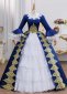 Blue Embroidered Lace Masquerade Ball Gown Historical Dress
