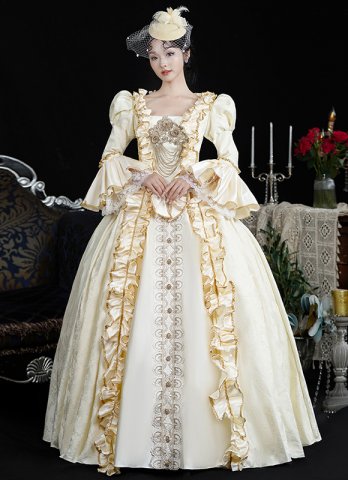 Women Champagne Rococo Baroque Masquerade Party Dress