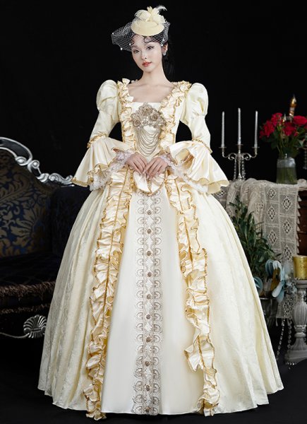 Women Champagne Rococo Baroque Masquerade Party Dress