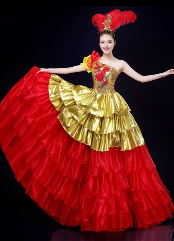 Girls Metallic Tulle Dresses Sparkly Shiny Party Dance Twirl Dress Single Shoulder Outfits