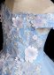 Blue Off Shoulder Applique Dress Banquet Wedding Flower Girl Dresses 3