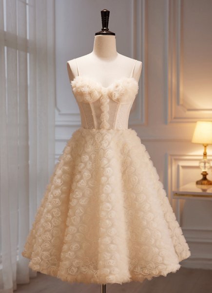 Spaghetti Straps Floral Corset Midi Homecoming Dresses