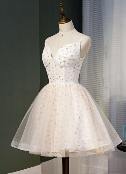 Star Deep V Neck Beige Girls Graduation Dress Cocktail Dress for Teens