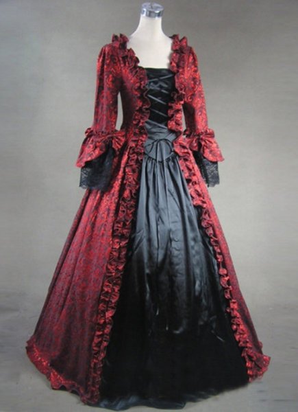 플러스 사이즈 와인 레드와 블랙 마리 앙투아네트 가면 볼 고딕 빅토리아 드레스
