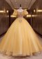 Gorgeous Puff Sleeves Yellow A-Line Prom Formal Dress