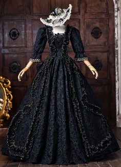 Vintage Black Floral Cotton Gothic Victorian Ball Gown Half Puff Sleeves Floor Length Formal Party Dress Vintage Black Floral Cotton Gothic Victorian Ball Gown Half Puff Sleeves Floor Length Formal Party Dress