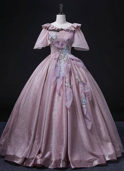 O-Neck Appliques A-Line Long Prom Dress with Ruffles Neck