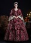 Customized Vintage Wine Red Jacquard Floral Rococo Dress Long Lace Sleeves Square Collar Baroque Floor Length Formal Gown Theater Costume