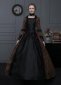 New Brown Floral Jacquard Renaissance Medieval Square Collar Long Lace Sleeves Gothic Victorian Dress