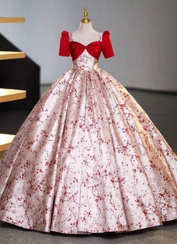 Vintage Jacquard Brocade Red Masquerade Party Dresses