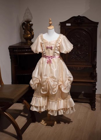 Children Champagne Princess Ball Gown Girls Vintage Dress